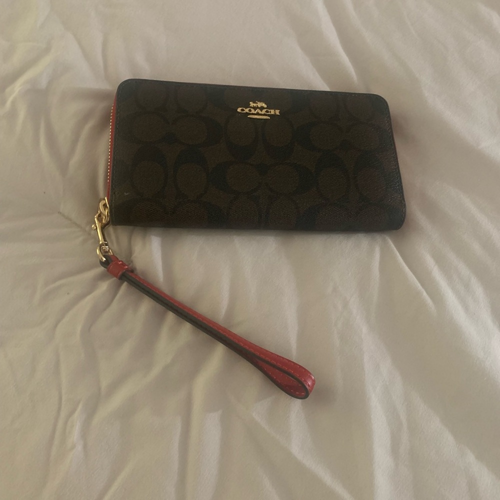 Coach Dark Brown and Red Wristlet